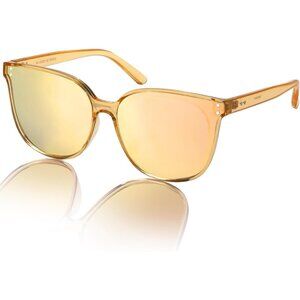 Women's C03 Transparent Brown Frame Gold Polarized Stylish Cat Eyes Sunglasses